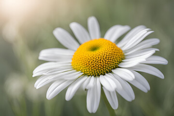 Obraz premium Delicate Daisy Close-Up, Pure White Daisy Blossom, Sunny Yellow Daisy Center, Vibrant Daisy in Bloom, Daisy in Sunlight.