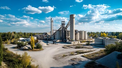 Obraz premium Wide Aerial View of Expansive Cement Factory Industrial Landscape