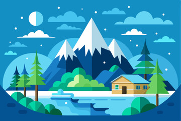 Fototapeta premium Mountainous Landscape with a Cabin and River