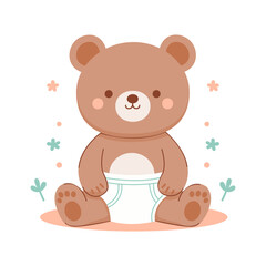 Obraz premium Adorable Baby Bear and Diaper Cartoon Character