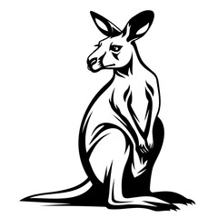 Stylized Black and White Kangaroo Illustration