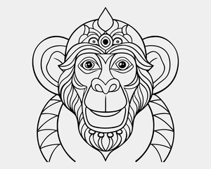  Mandala Chimpanzee line art