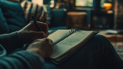 Person Writing in a Notebook, Close Up