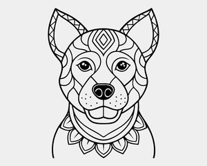 Dog Mandala Line Art Design 