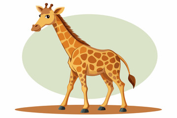 Obraz premium Cartoon Illustration of a Giraffe Standing on Brown Ground
