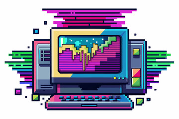 Pixelated Retro Computer with Glitch Effect