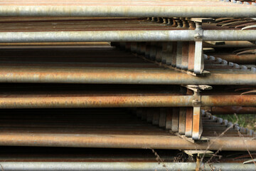 Water pipes irrigation on the field in agriculture