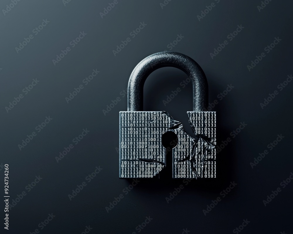 Poster a broken padlock symbolizing security vulnerabilities and the need for protection against digital th