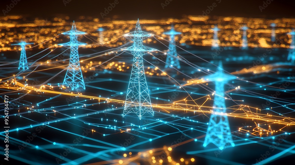 Poster digital city smart grid with ai-optimized power distribution and augmented reality monitoring