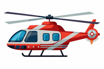 Red and White Helicopter with Rotor Blades and Landing Skids