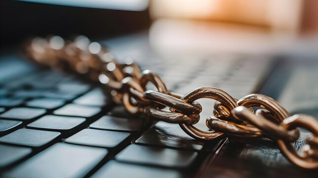 close-up of chain links on laptop keyboard