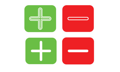 red ang green Round plus and minus icons set with different thicknesses. add and subtract icon set for apps and websites. Vector.
