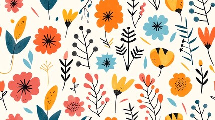 Obraz premium Seamless pattern with vibrant, graphic floral motifs