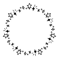 手書きのキラキラエフェクトの円形フレーム、光のデコレーションフレーム