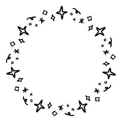 手書きのキラキラエフェクトの円形フレーム、光のデコレーションフレーム