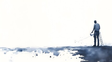 Obraz premium Painter Applying Watercolor Paint to Interior Wall with Splashing Drops