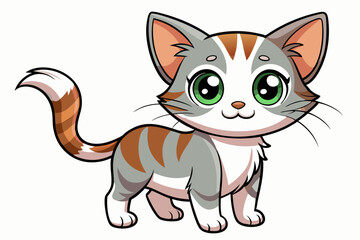 Obraz premium Cartoon illustration of a cute grey, white, and orange tabby cat