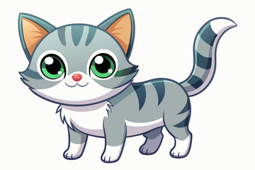 Cartoon illustration of a cute gray and white tabby cat