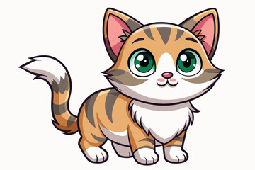 Obraz premium Cartoon illustration of a cute, tabby cat with large, green eyes