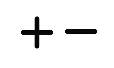 set of plus and minus symbols in circular and square shapes, positive and negative signs, vector black and white icons, geometric symbols for math, web, and UI design elements