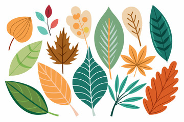 Fototapeta premium Collection of Colorful Autumn Leaves with Varying Shapes and Textures