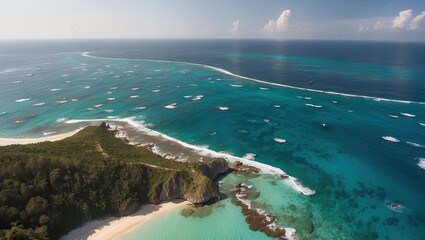 Coast as a background from top view. Turquoise water background from top view