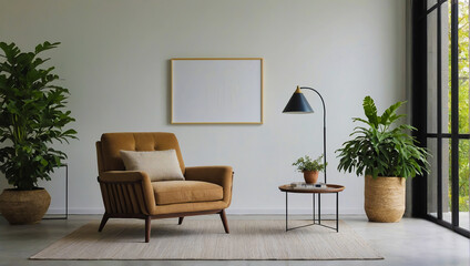 Inside, the living room is neat and bright with plush chairs.AI generated