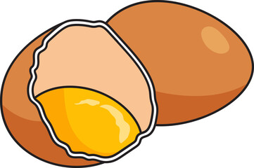 Brown Egg and Half-Cracked Egg Yolk Illustration