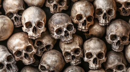 Collection of skulls. Abstract halloween background. Generative Ai