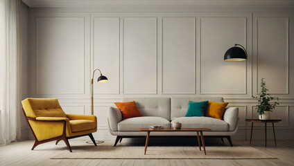 Bright living room interior with elegant chairs.AI generated