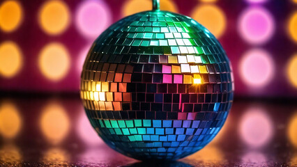 Obraz premium vibrant disco ball with blurred dance floor lights