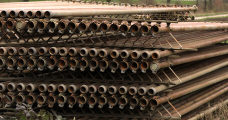 Water pipes irrigation on the field in agriculture