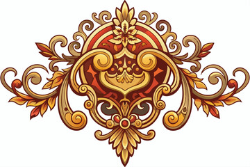 Ornate Golden Floral Design with Red and Yellow Accents