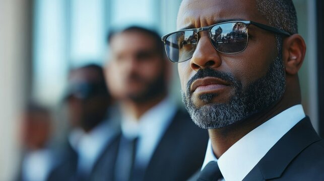Experienced security guard with a team of bodyguards keeping a close watch, Generative AI