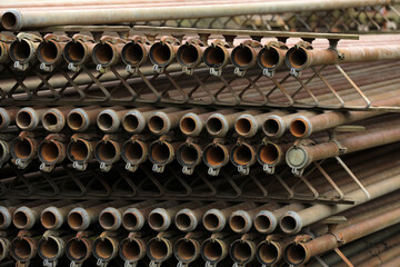 Water pipes irrigation on the field in agriculture