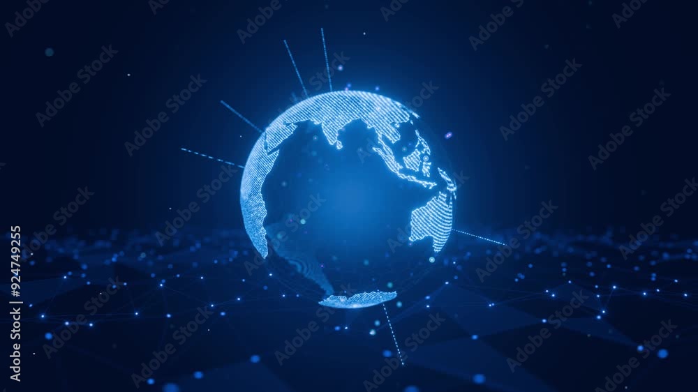 Poster technological hologram in the form of a rotating earth. seamless animation. news broadcasting. intro