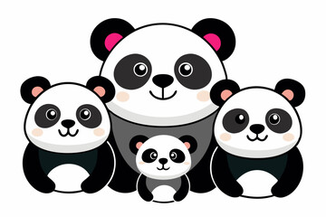 Obraz premium A Cute Cartoon Panda Family of Four