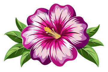 Obraz premium A Single Pink and White Flower with Green Leaves