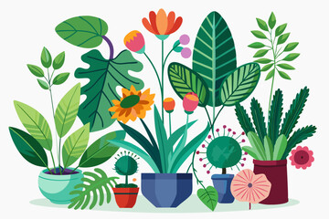 Naklejka premium A Collection of Potted Plants and Flowers with Colorful Blooms