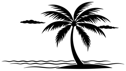 Elegant Palm Tree Outline Against Sunset Beach - Graphic Design