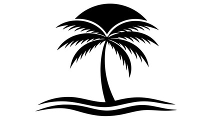 Elegant Palm Tree Outline Against Sunset Beach - Graphic Design