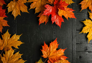 Autumn leaves on a wooden table
