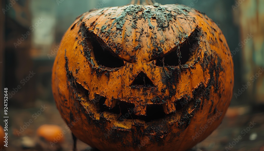 Wall mural jack o lantern pumpkin for halloween celebration and festivities. happy halloween concept with a clo