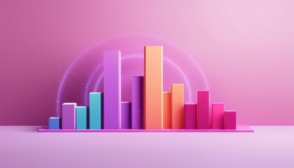 Fototapeta premium Vibrant and colorful bar chart in a soft pink setting, ideal for illustrating data analysis and business statistics visually.
