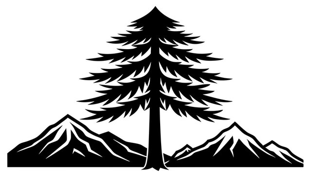 black tree and mountains landscape design clip art preview
