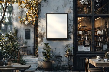 Cozy Cafe Nook with Wooden Shelves and Indoor Greenery