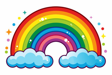 Cartoon Rainbow with Clouds and Stars