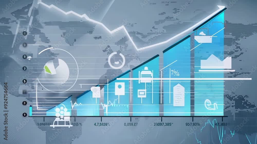 Poster exploring economic growth data through an interactive global map and bar charts in 2023