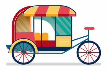 A colorful cartoon illustration of a bicycle rickshaw
