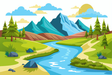 Serene Mountain Landscape with River and Trees